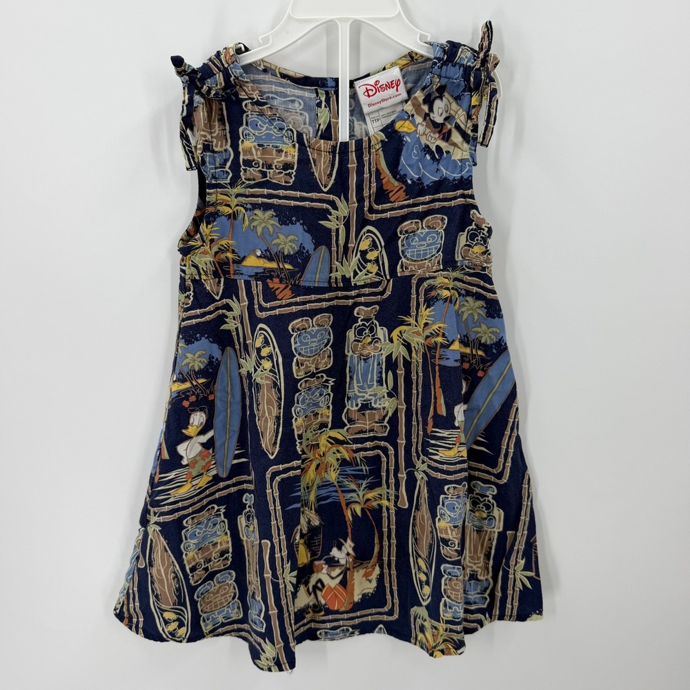 Vintage Disney Dress Mickey Donald Goofy Tiki Hawaiian XXS Navy Blue resortwear